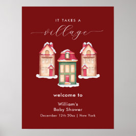 Poster Red Snow Gingerbread Village Baby Shower Welcome