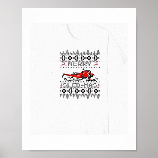 Poster Red Snowmobile Holiday Sweater Merry Sledmas Ugly  (Frente)