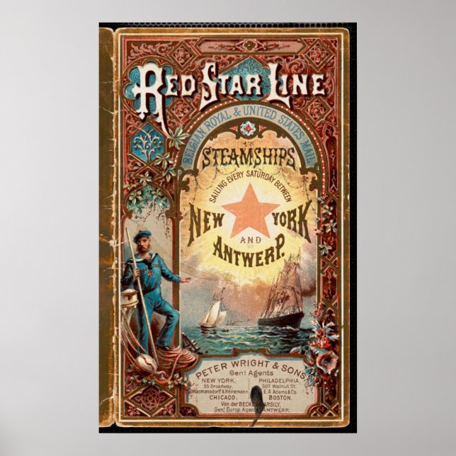 Poster Red Star Line NYC Antuérpia Vapor Anúncio (Frente)