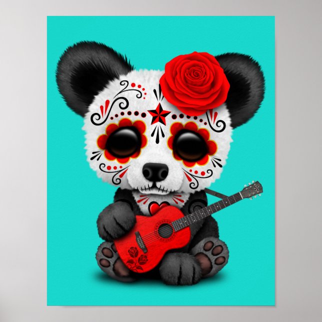 Poster Red Sugar Skull Panda Tocando Violão (Frente)