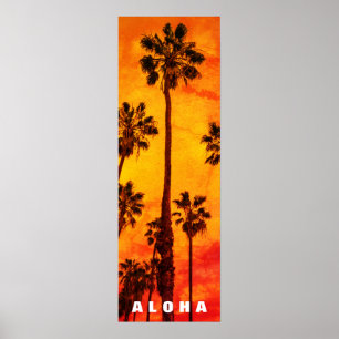 Poster Red Sunset Aloha Hawaii Palm Trepics Viagem