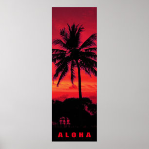 Poster Red Sunset Aloha Hawaii Palm Trepics Viagem