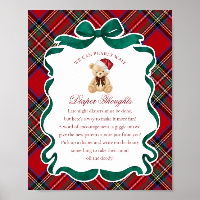 Poster Red Tartan Plaid Christmas Bear Diaper Thoughts (Frente)