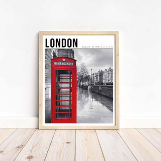 Poster Red Telephone Box London Black White Photography