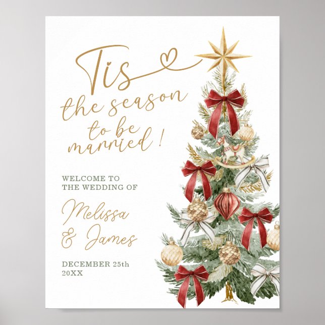 Poster Red Tis the Season to be Married Wedding Welcome (Frente)