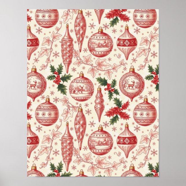 Poster Red Toile Chinoiserie Christmas Ornaments (Frente)