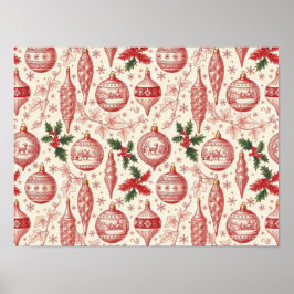 Poster Red Toile Chinoiserie Christmas Ornaments