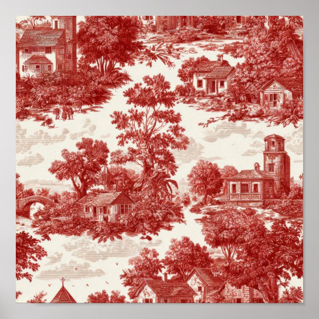 Poster Red Toile Countryside Scene (8) (Frente)