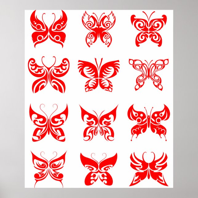 Poster Red Tribal Butterfly Ornamental (Frente)