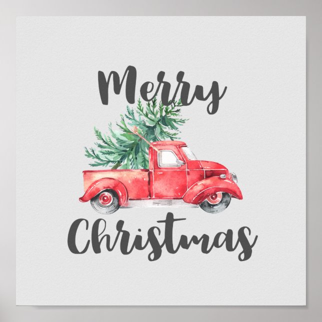 Poster Red Truck e Tree Feliz Natal (Frente)