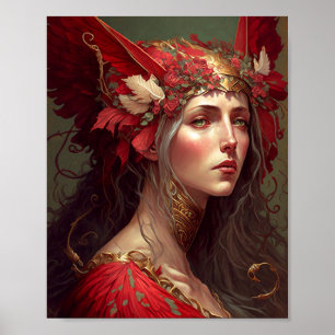 Poster Red Valkyrie Mulher Fantasy Art