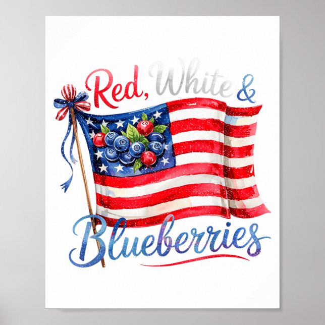 Poster Red White &amp; Blueberries Coquette Flag Bow Men  (Frente)