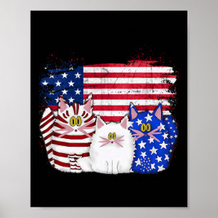 Poster Red White Blue Cats Usa Flag Firework 4 De Julho