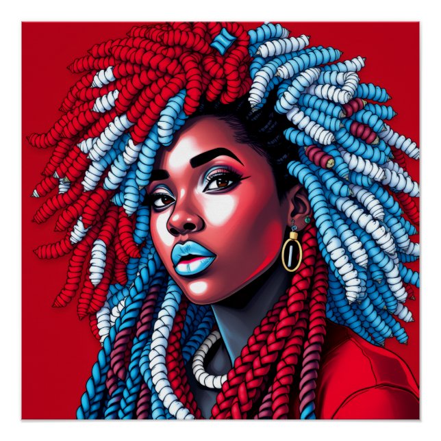 Pôster Red white & blue melanin sista black girl magic (Frente)