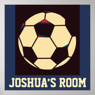 Poster Red White Creme Black Soccer Ball Nome Personaliza