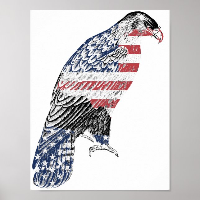 Poster Red White E Blue USA Patriotic Eagle Art (Frente)