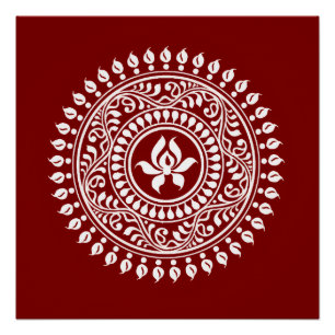 Pôster Red & White Festivo Rangoli