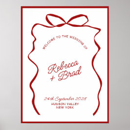 Poster Red & White Hand Drawn Bow Wedding Welcome Sign