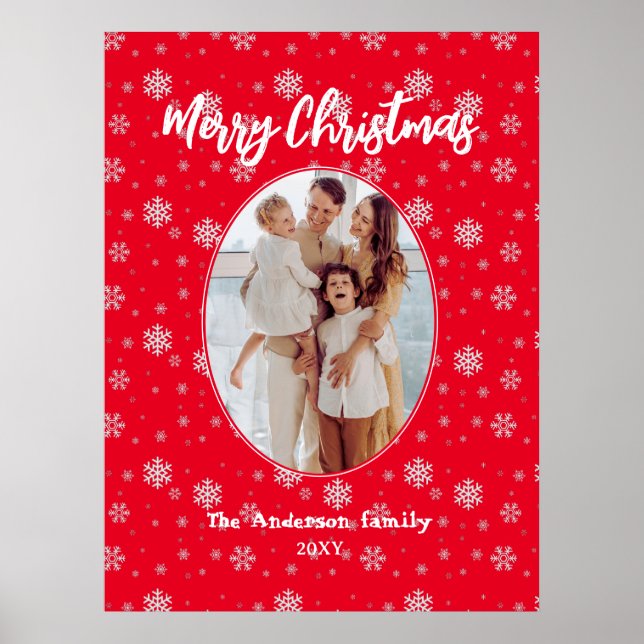 Poster Red White Modern Family Foto Feliz Natal (Frente)