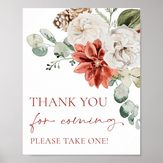 Poster Red Winter Christmas Obrigado Por Vir Sinal (Frente)