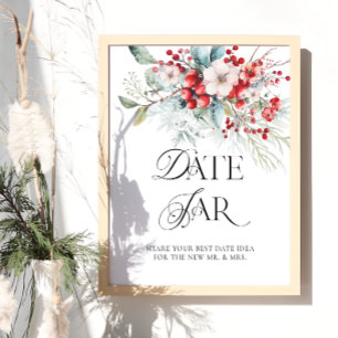 Poster Red Winter Floral Bridal Date Ideias Noturnas Data