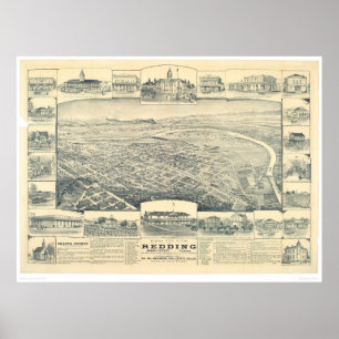 Pôster Redding, mapa panorâmico do CA (1393A)