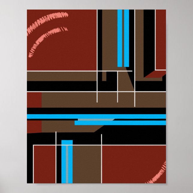 Poster Reddish Brown Geometric Design with Blue Lines (Frente)