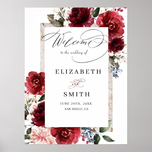 Poster Reddish Floral Elegant Rustic White Wedding (Frente)