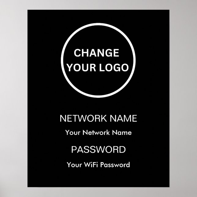 Poster Rede Wifi com Marca Personalizada e Senha Preta (Frente)
