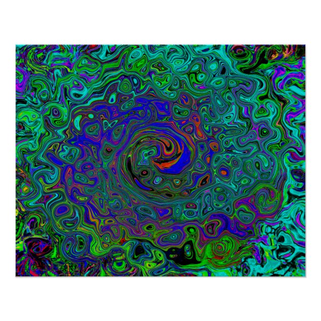 Pôster Redemoinho Abstrato Azul e Aquamarina Retro (Frente)