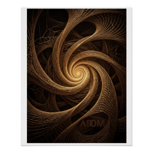 Pôster Redemoinho Abstrato Espiral Dourado Túnel Fleece Q
