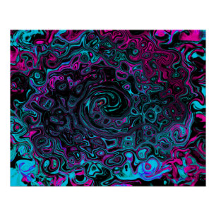 Pôster Redemoinho Abstrato Preto e Aqua Magenta Retro