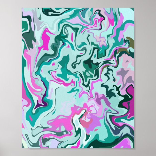 Poster Redemoinho Abstrato Vibrante com Rosa e Verde (Frente)