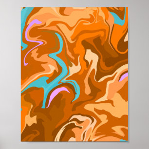 Poster Redemoinhos Abstratos em Laranja e Azul Claro