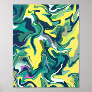 Poster Redemoinhos Abstratos Vibrantes em Amarelo e Verde