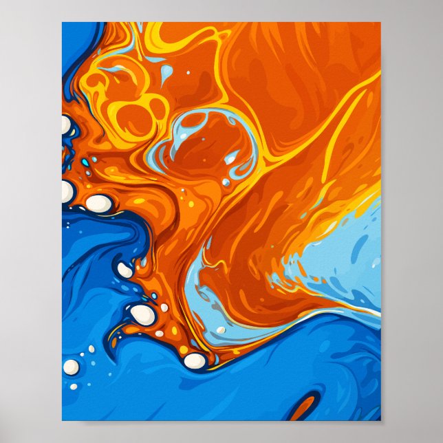 Poster Redemoinhos Dinâmicos de Azul e Laranja em Movimen (Frente)