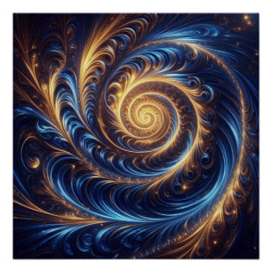 Pôster Redemoinhos Modernos Abstratos Espaciais Azul Real