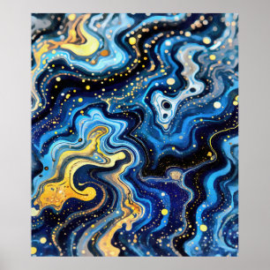 Poster Redemoinhos Vibrantes de Azul e Dourado 6