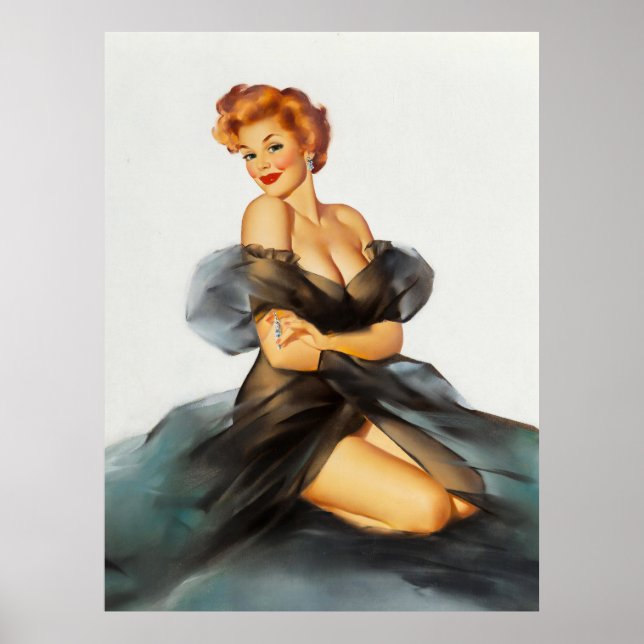 Poster Redhead com pintura Pinup preta e escura (Frente)