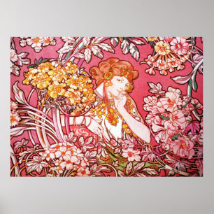 Pôster Redhead entre flores, Alphonse Mucha