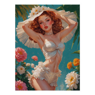 Pôster Redhead Pin-Up Daisy Hat Floral