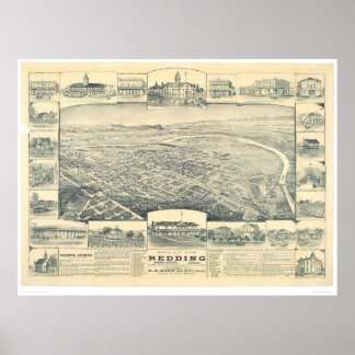 Pôster Reding, CA. Mapa Panorâmico (1393A)