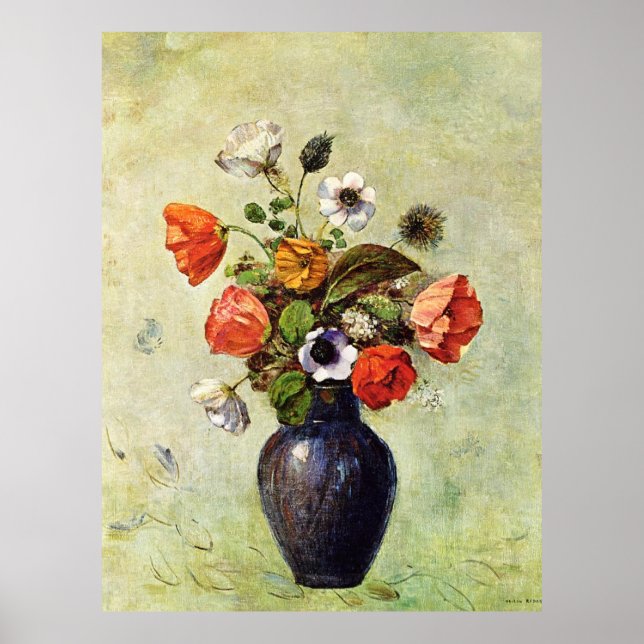 Poster Redon - Anêmonas e Poppies num Vaso, (Frente)