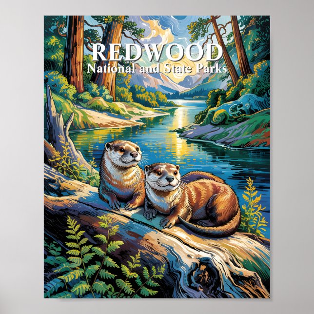 Poster Redwood National Park Animal Otters Van Gogh Style (Frente)
