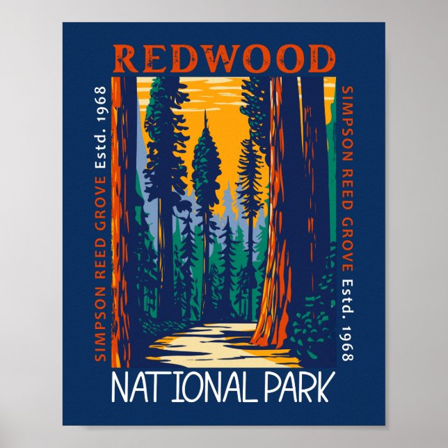 Poster Redwood National Park California Retro Distorcido (Frente)