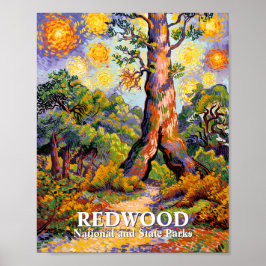 Poster Redwood National Park Van Gogh Style Forest Custom