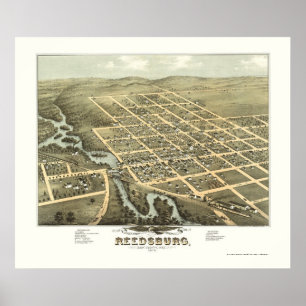 Pôster Reedsburg, Mapa Panorâmico do WI - 1874