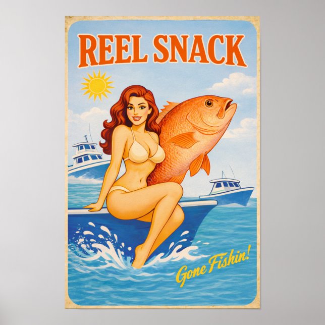 Poster Reel Snack Retro Pin-Up | Red Snapper Fishing Boat (Frente)