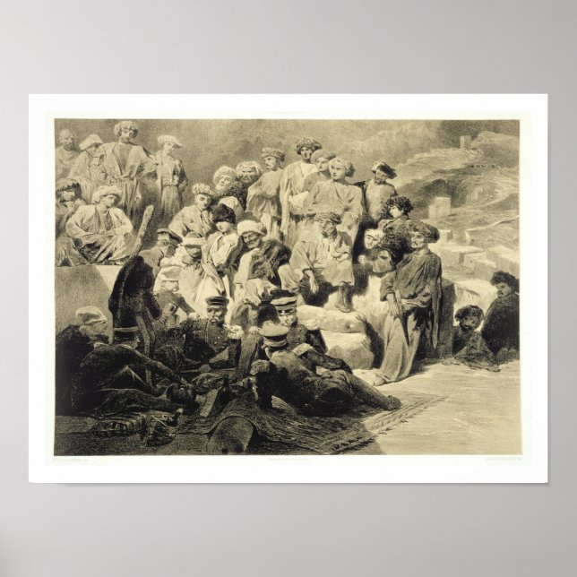 Poster Refeição Militar nas Ruínas em Sioukh, Daguestão,  (Frente)