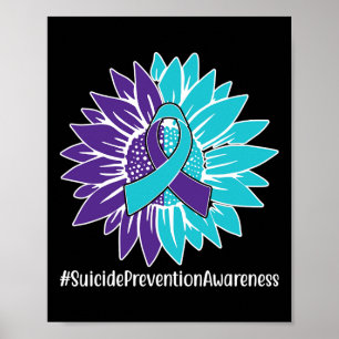 Poster Refeita Teal Sunflower Ribbon